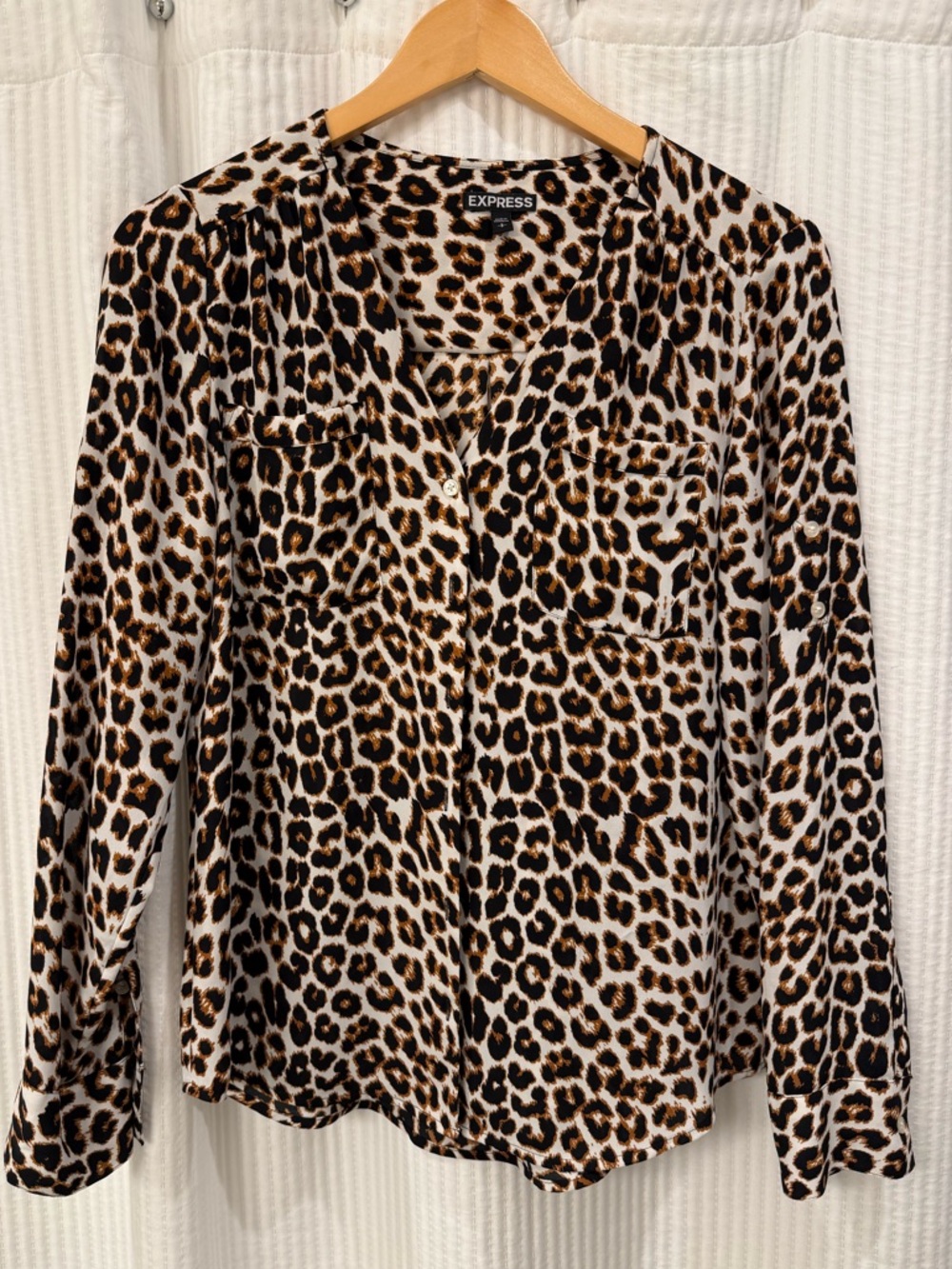 Express Leopard Print Button-Front Blouse - Black, Brown, Cream - Size Small